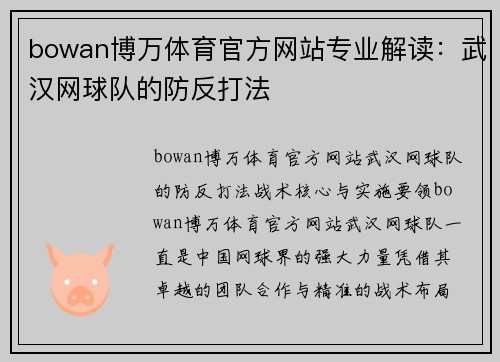 bowan博万体育官方网站专业解读：武汉网球队的防反打法